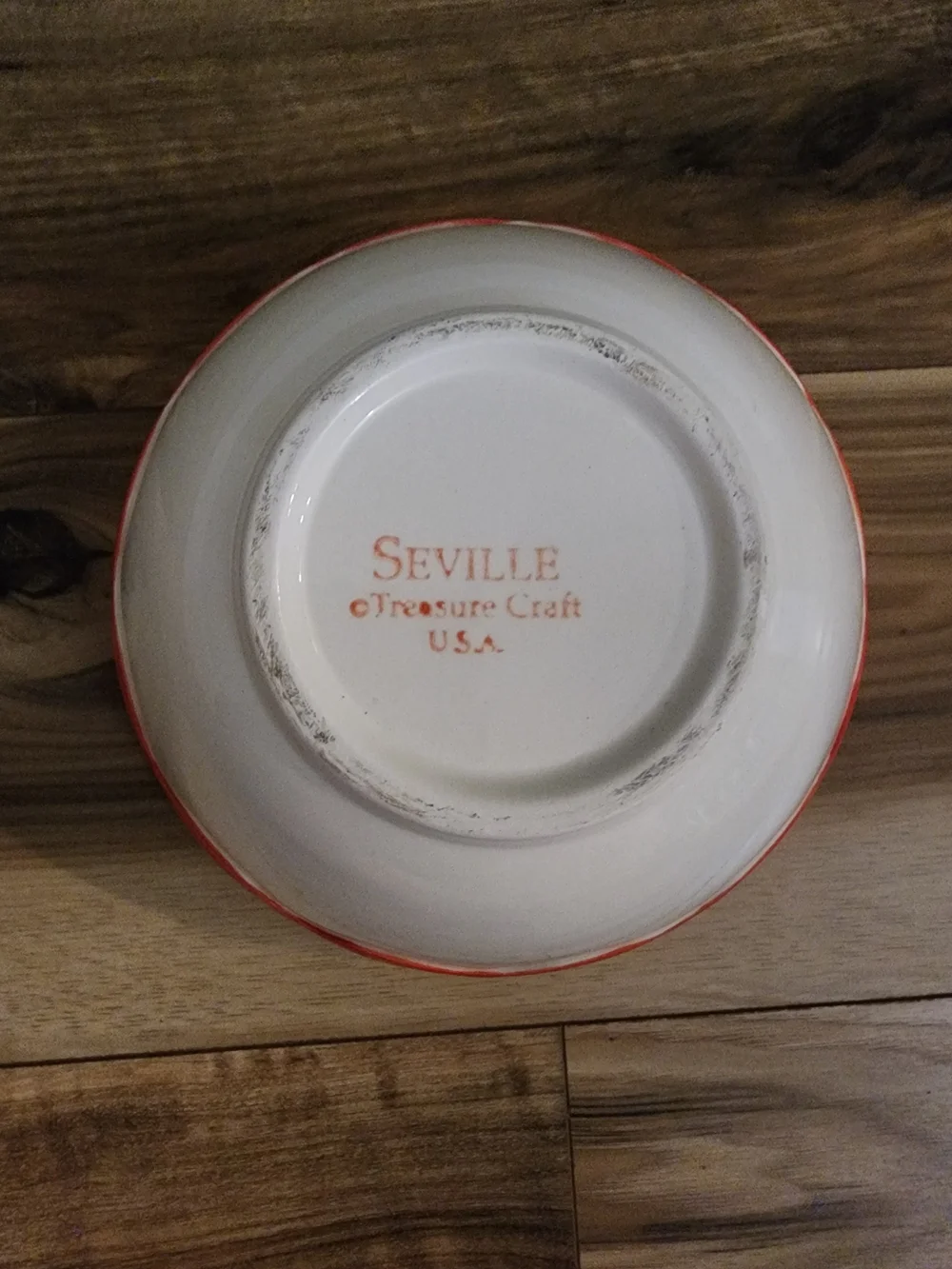 Vintage Treasure Craft Seville Red Cream Ceramic Mixing Bowl USA 8 Inch